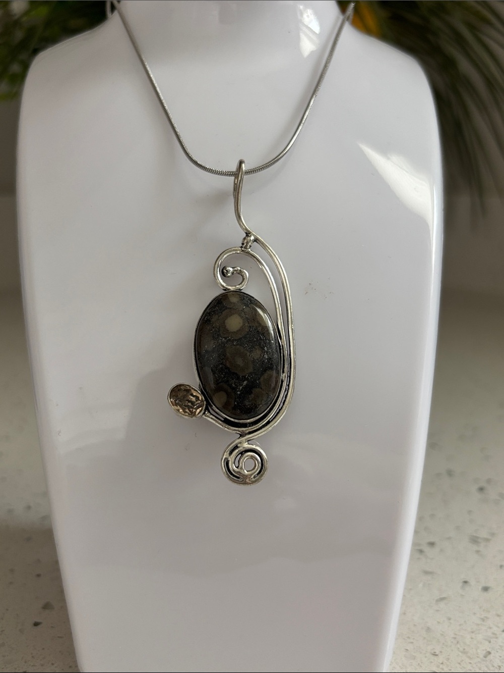 Sterling Silver Ocean Jasper Morganite Gemstone Pendant Necklace